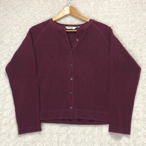 Eddie Bauer Women's Cotton Maroon Button Up Cardigan Thermal Sweater Size Medium